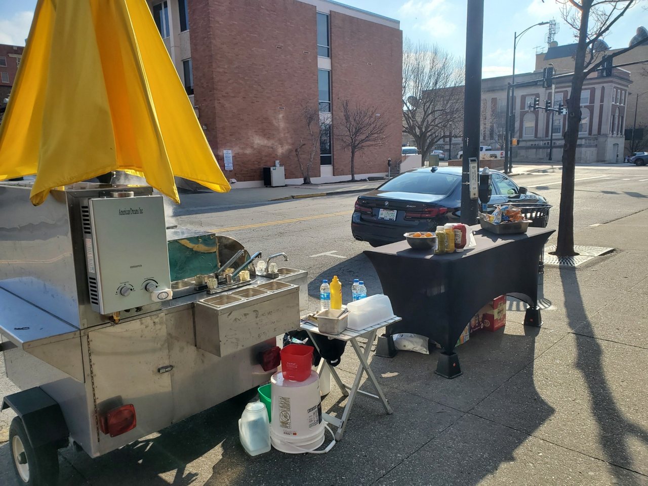 The first Glizzness cart on a downtown Columbia street corner, day one